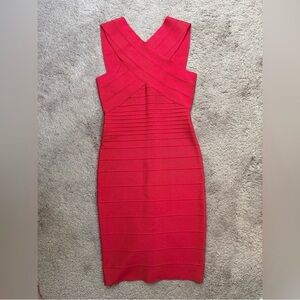 Herve Leger Red Stella Cross Front Bandage Dress